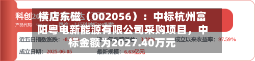 横店东磁（002056）：中标杭州富阳粤电新能源有限公司采购项目，中标金额为2027.40万元-第2张图片