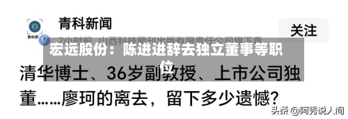 宏远股份:陈进进辞去独立董事等职位-第1张图片