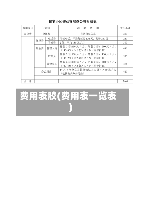 费用表胶(费用表一览表)-第2张图片