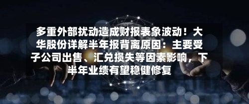 多重外部扰动造成财报表象波动！大华股份详解半年报背离原因：主要受子公司出售、汇兑损失等因素影响，下半年业绩有望稳健修复-第1张图片