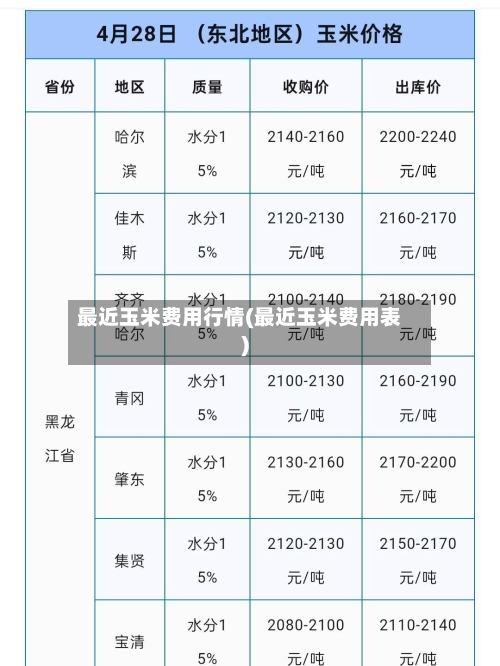 最近玉米费用行情(最近玉米费用表)