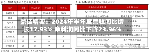 鼎佳精密：2024年半年度营收同比增长17.93% 净利润同比下降23.96%