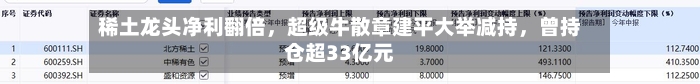 稀土龙头净利翻倍	，超级牛散章建平大举减持，曾持仓超33亿元-第1张图片