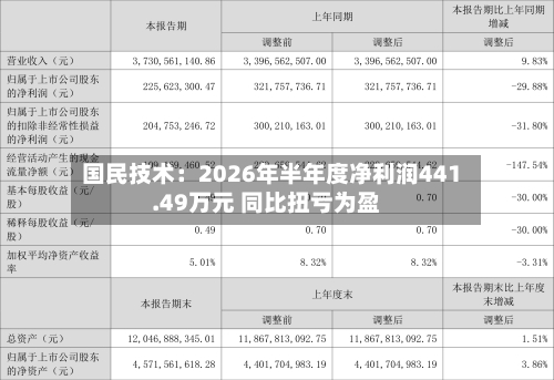 国民技术：2026年半年度净利润441.49万元 同比扭亏为盈-第2张图片