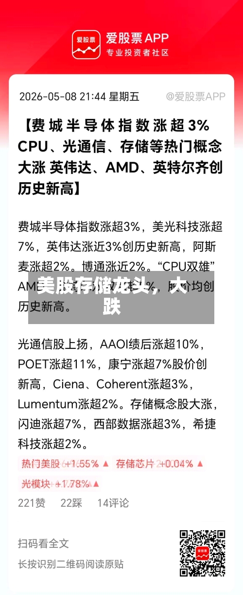 美股存储龙头，大跌