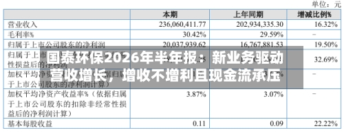 国泰环保2026年半年报：新业务驱动营收增长，增收不增利且现金流承压-第2张图片