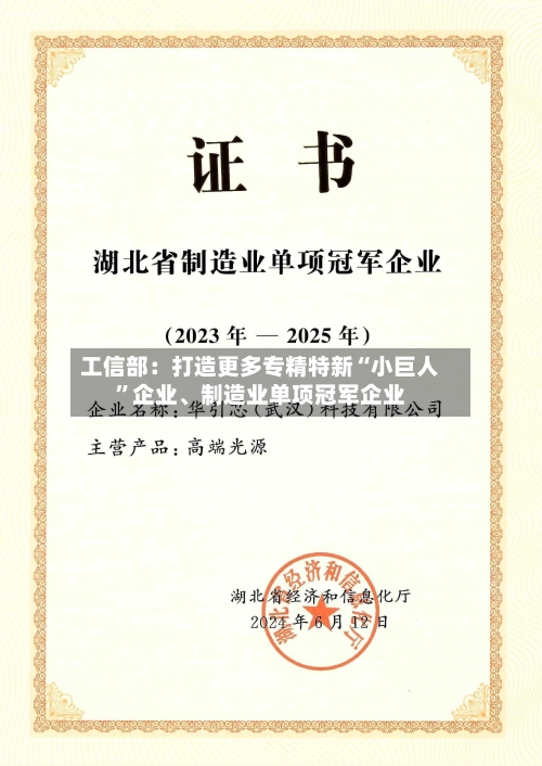 工信部：打造更多专精特新“小巨人”企业、制造业单项冠军企业