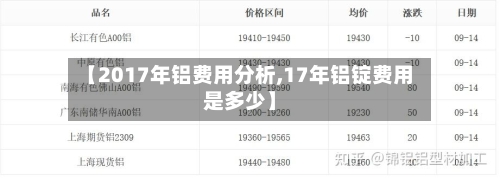【2017年铝费用分析,17年铝锭费用是多少】