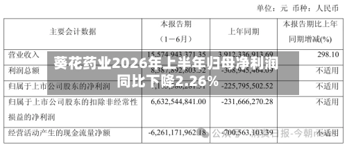 葵花药业2026年上半年归母净利润同比下降2.26%