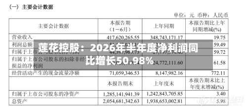莲花控股：2026年半年度净利润同比增长50.98%